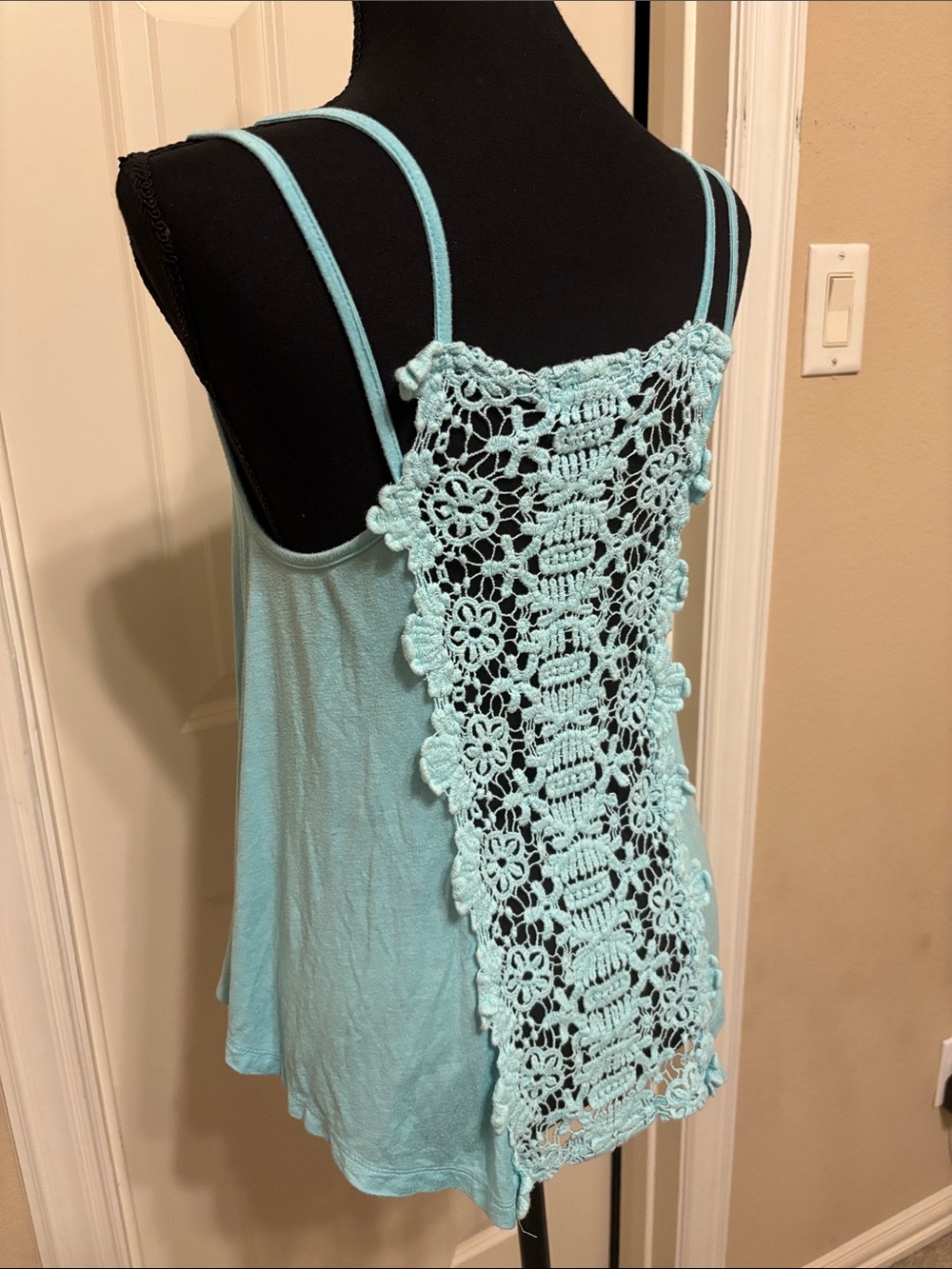 Crochet-Back Light Blue Women's Tank Top